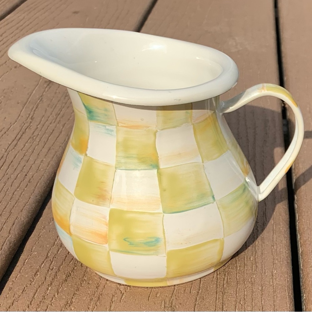 🆕 MACKENZIE CHILDS PARCHMENT CHECK CREAMER RETIRED & RARE … DISCONTINUED PATTERN